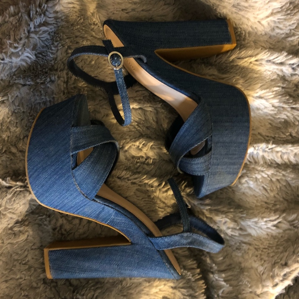 Bamboo 70s-inspired Denim Platform Heels